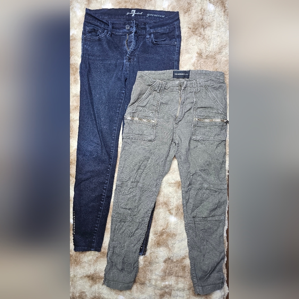 7 For All Mankind Women's Dark Blue and Gray Skinny Jeans